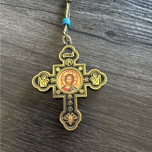 2 sided Orthodox Hanging Cross, used as jewelry or a car mirror charm